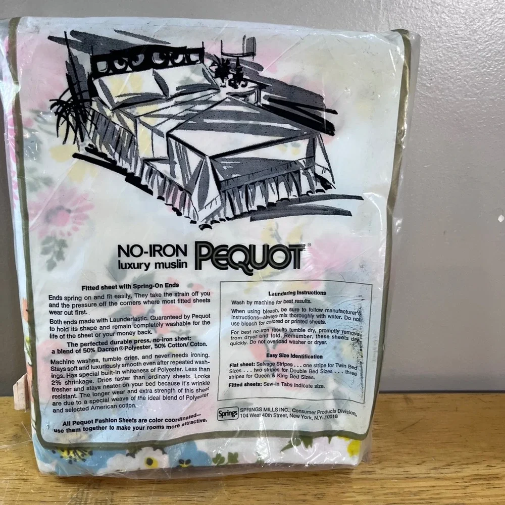 Vtg Pequot Twin Flat Sheet No-Iron Luxury Muslin Floral Pink Yellow Blue USA NEW
